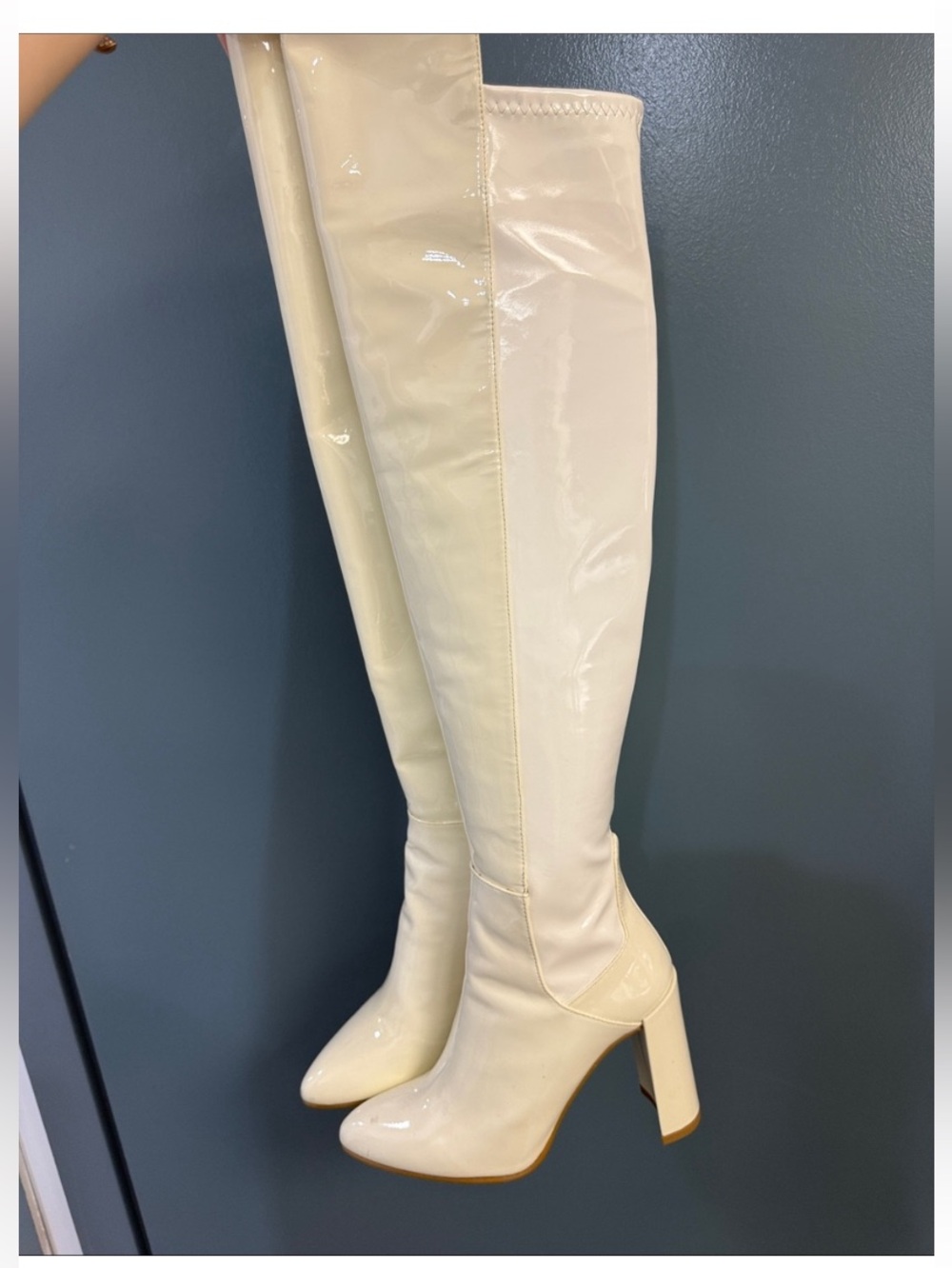 Stuart Weitzman Patent Over-the-Knee Boots in Ivory Cream